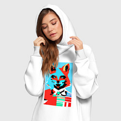 Женское худи-платье Морда лисы - поп-арт - нейросеть, цвет: белый — фото 2