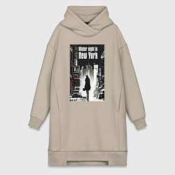 Женская толстовка-платье Зимняя ночь в Нью-Йорке - лиса