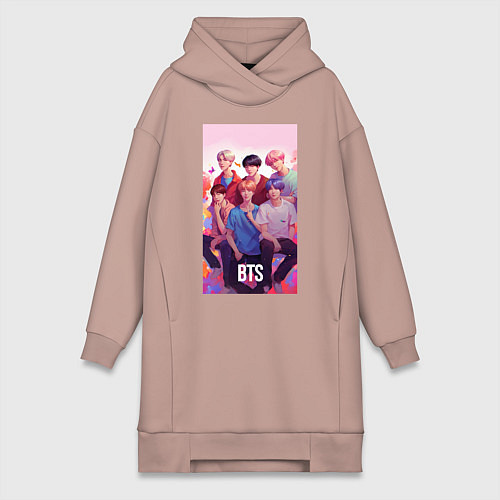 Женская толстовка-платье BTS art anime style / Пыльно-розовый – фото 1
