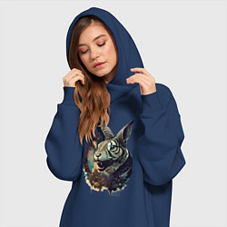 Женское худи-платье Свирепый зайчара - нейросеть, цвет: тёмно-синий — фото 2