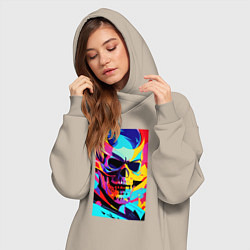 Женское худи-платье Cool skull - pop art, цвет: миндальный — фото 2
