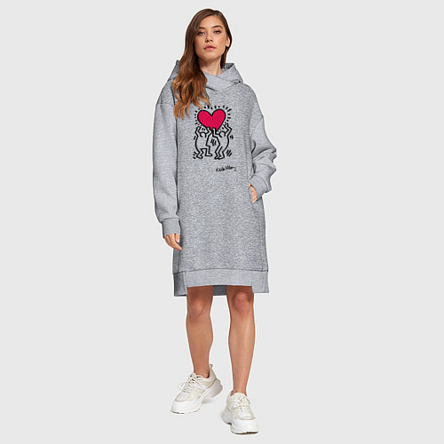 Женская толстовка-платье Человечки с сердцем - поп арт Кит Харинг / Меланж – фото 4
