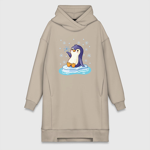 Женская толстовка-платье Пингвин на льдине / Миндальный – фото 1