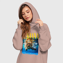 Женское худи-платье Кот Нирвана, цвет: пыльно-розовый — фото 2