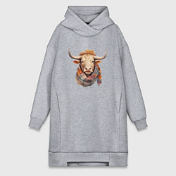 Женская толстовка-платье Бык в шарфе осень