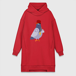 Женское худи-платье Крутой голубь в кепке показывает f**k, цвет: красный