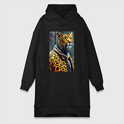 Женская толстовка-платье Крутой леопард житель мегаполиса