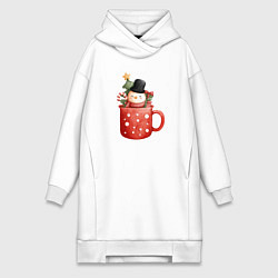 Женская толстовка-платье Снеговик в кружке кофе