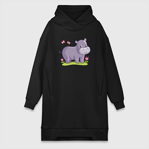 Женская толстовка-платье Милый бегемотик / Черный – фото 1