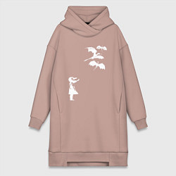 Женское худи-платье Девочка и драконы, цвет: пыльно-розовый