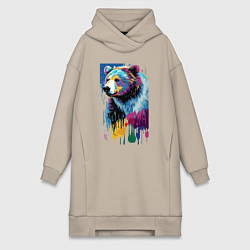 Женское худи-платье Color bear - painting - neural network, цвет: миндальный