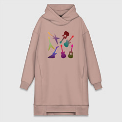 Женское худи-платье Цветные гитарки, цвет: пыльно-розовый