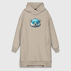 Женское худи-платье Полярный медведь в очках, цвет: миндальный