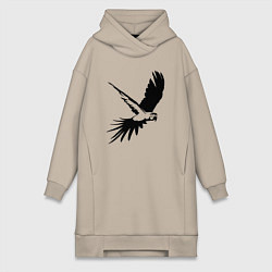 Женское худи-платье Попугай летит трафарет, цвет: миндальный