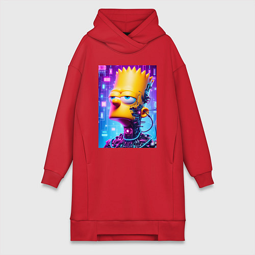 Женская толстовка-платье Cyber Bart Simpson - ai art / Красный – фото 1