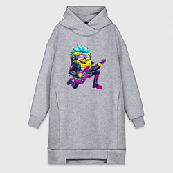 Женская толстовка-платье Губка Боб - рок гитарист - нейросеть