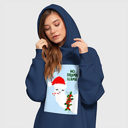 Женское худи-платье Лама Санта Клаус no drama llama, цвет: тёмно-синий — фото 2