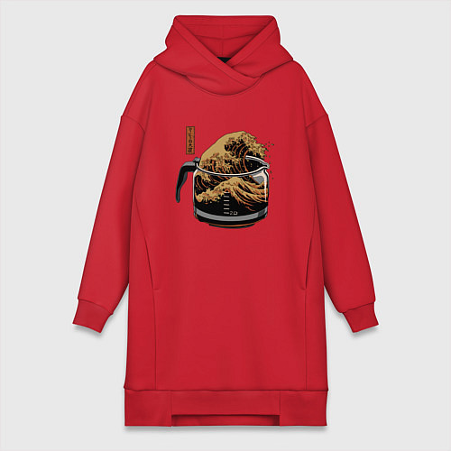 Женская толстовка-платье Большая волна в Канагаве в чайнике с кофе / Красный – фото 1