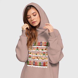 Женское худи-платье Капибара зимой на Новый год, цвет: пыльно-розовый — фото 2