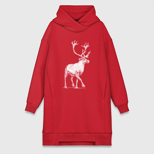 Женская толстовка-платье Северный олень белый спереди / Красный – фото 1