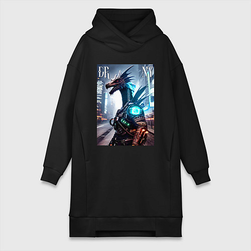 Женская толстовка-платье Cool dragon - cyberpunk - ai art / Черный – фото 1