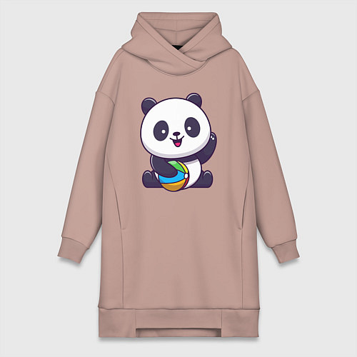 Женская толстовка-платье Панда с мячиком / Пыльно-розовый – фото 1