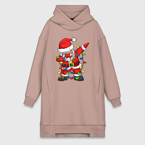 Женская толстовка-платье Санта Клаус и гирлянда / Пыльно-розовый – фото 1