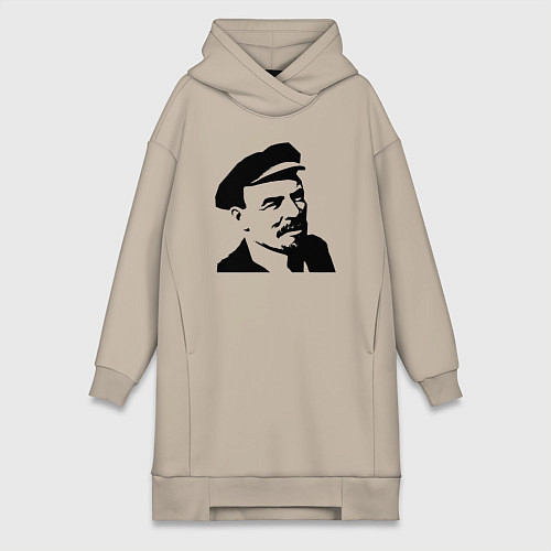 Женская толстовка-платье Ленин в кепке / Миндальный – фото 1