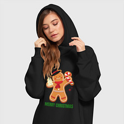 Женское худи-платье Пряничный человечек с леденцом, цвет: черный — фото 2
