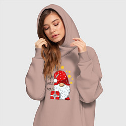 Женское худи-платье Милый гном с подарком, цвет: пыльно-розовый — фото 2