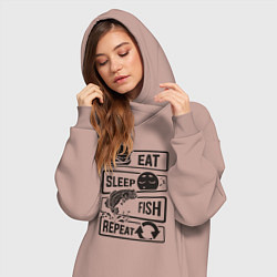 Женское худи-платье Есть спать рыбалка, цвет: пыльно-розовый — фото 2