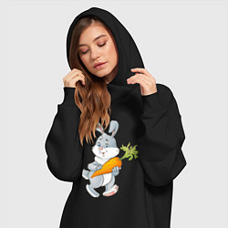 Женское худи-платье Мультяшный заяц с морковкой, цвет: черный — фото 2