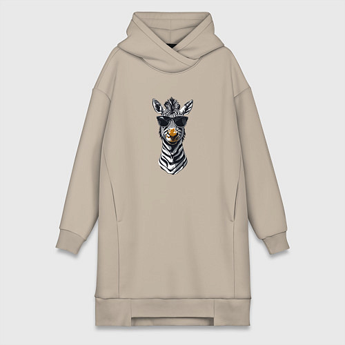 Женская толстовка-платье Зебра в солнечных очках / Миндальный – фото 1