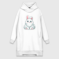 Женское худи-платье Пушистый аниме кролик, цвет: белый