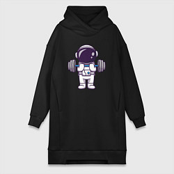 Женское худи-платье Космонавт со штангой, цвет: черный