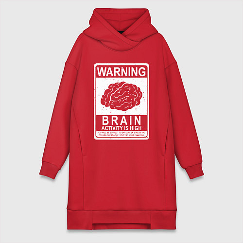 Женская толстовка-платье Warning - high brain activity / Красный – фото 1