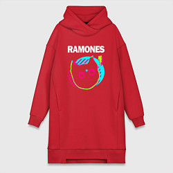 Женское худи-платье Ramones rock star cat, цвет: красный