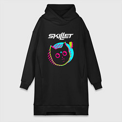 Женское худи-платье Skillet rock star cat, цвет: черный