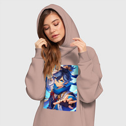 Женское худи-платье Genshin Impact - hero ai art, цвет: пыльно-розовый — фото 2