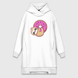 Женское худи-платье Ленивец с пончиком, цвет: белый