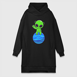 Женское худи-платье Привет от пришельца, цвет: черный