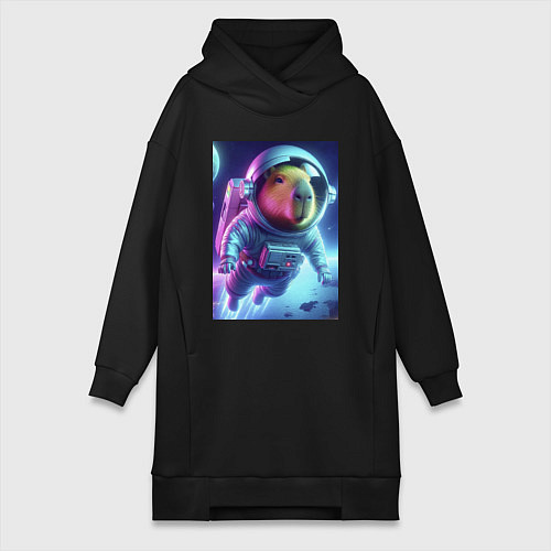 Женская толстовка-платье Полёт капибары в космосе - неон / Черный – фото 1
