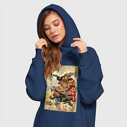 Женское худи-платье Самурай Като Киёмаса: гравюра укиё-э, цвет: тёмно-синий — фото 2