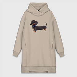 Женское худи-платье Мультяшная собака такса, цвет: миндальный