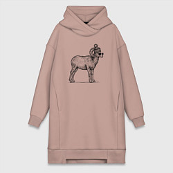 Женское худи-платье Баран в шапке с помпоном, цвет: пыльно-розовый