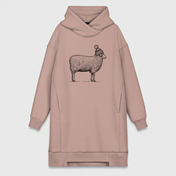 Женская толстовка-платье Овца в шапке с помпоном