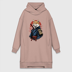 Женская толстовка-платье Собака Сиба-ину самурай