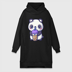 Женское худи-платье Panda drink, цвет: черный