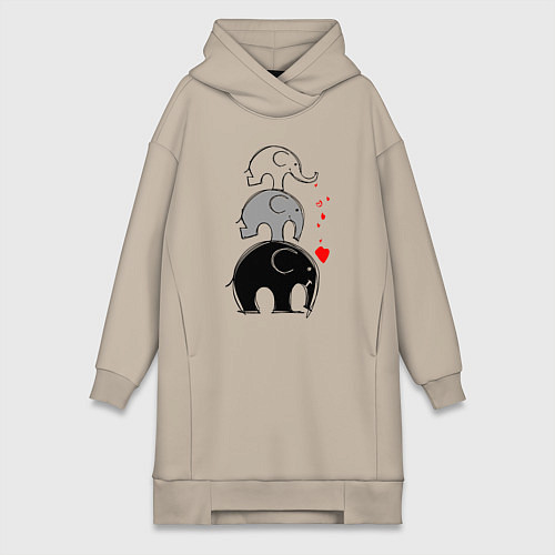 Женская толстовка-платье Милые слоники / Миндальный – фото 1