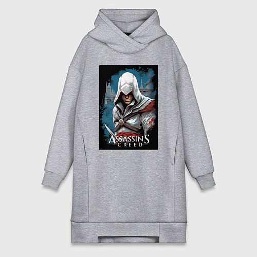 Женская толстовка-платье Assassins creed белый кинжал / Меланж – фото 1